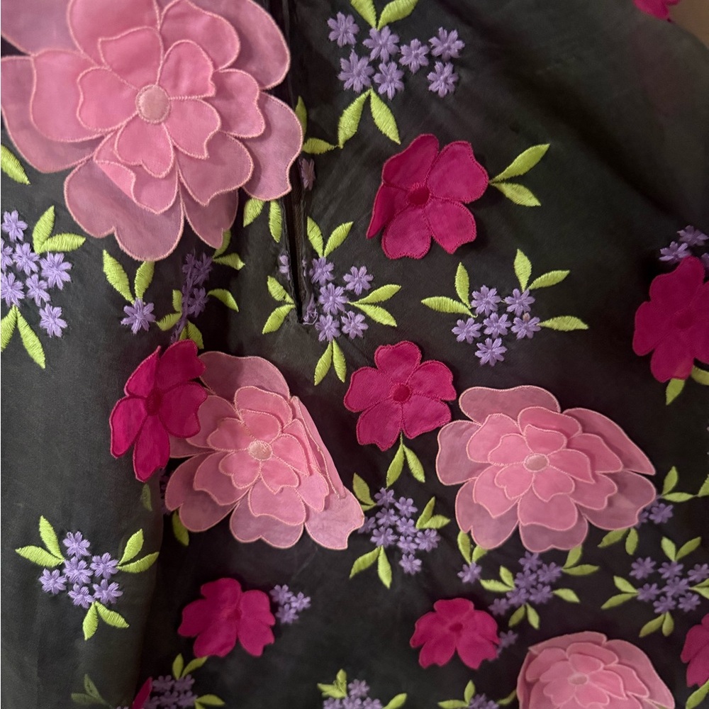 Vintage 70s Stavropoulos Sheer Floral Appliqué Maxi Dress Boho Romantic - Picture 12 of 16